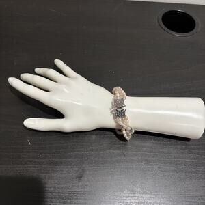 Vintage Signed JJ Sterling Faux Pearl Multi-Strand Bracelet W/Safety Closure 8”